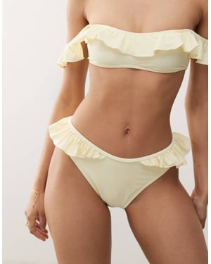 Reclaimed Vintage bikini bottom with frill in butter yellow