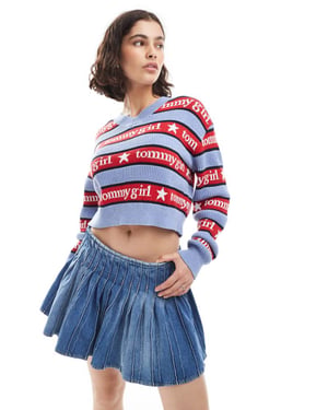 Tommy Jeans tommy girl pleated denim mini skirt in dark wash