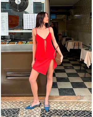 Labelrail x Barbara Ines waffle wrap mini skirt in bright red