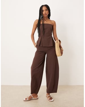 ASOS DESIGN linen blend barrel leg trouser in chocolate
