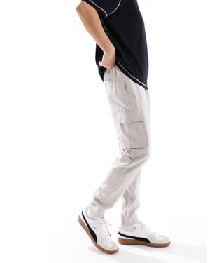 French Connection cargo pocket linen trousers in stone