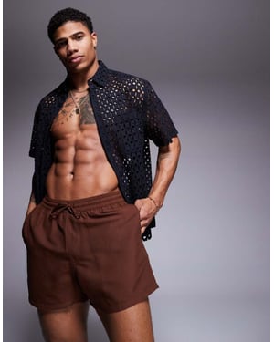 ASOS DESIGN swim shorts in short length in dark brown