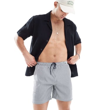 Farah Colbert seersucker stripe swim shorts in navy and white