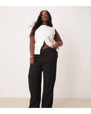 ASOS DESIGN Curve relaxed straight leg trousers with linen in black