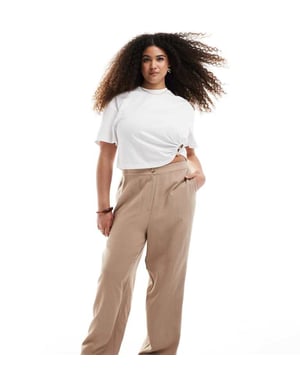 ASOS DESIGN Curve relaxed straight leg trousers with linen in mocha