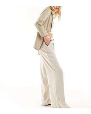 ASOS DESIGN Tall relaxed straight leg trousers with linen in natural