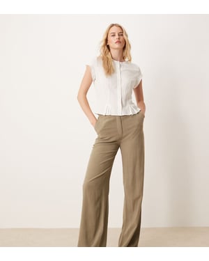 ASOS DESIGN Tall relaxed straight leg trousers with linen in khaki