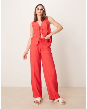 ASOS DESIGN tailored straight leg linen look trousers co-ord in red