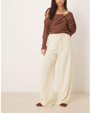 ASOS DESIGN linen look tailored tie waist pull on trousers in buttermilk