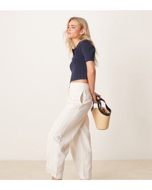 ASOS DESIGN Petite tailored linen trousers with multi way tab hem in ecru stripe