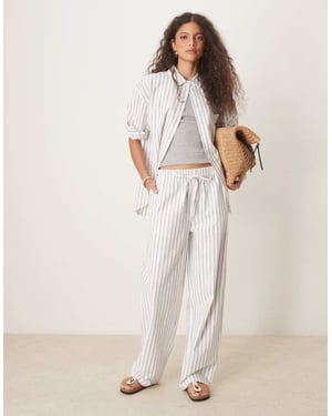 ASOS DESIGN linen look pull on trousers co-ord in black stripe