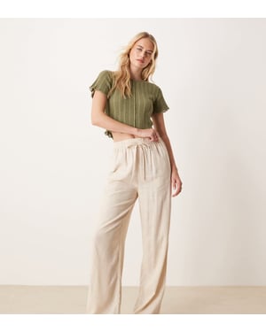 ASOS DESIGN Tall linen look pull on trousers in stone