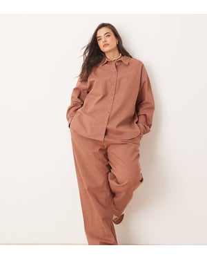 ASOS DESIGN Curve linen look pull on trousers co-ord in mocha