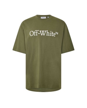 Off White Herr Bokig Bokstavstrykt Crew Neck T-shirt (Moss/Vit)