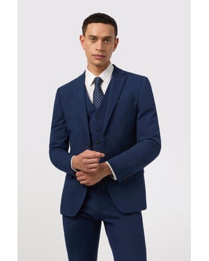 Single Breasted Long Sleeve Two Button Slim Fit Suit Jacket in Dark Blue