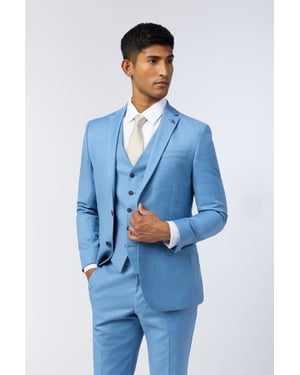 Single Breasted Long Sleeve Two Button Slim Fit Suit Jacket in Light Blue
