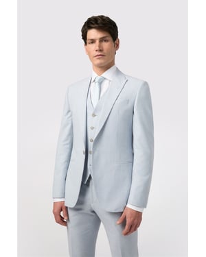 Single Breasted Long Sleeve One Button Tailored Suit Jacket in Pale Blue