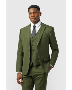 Single Breasted Long Sleeve Two Button Slim Fit Suit Jacket in Olive