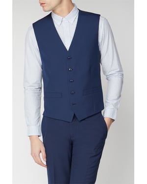 Single Breasted Five Button V-neck Slim Fit Suit Waistcoat in Dark Navy
