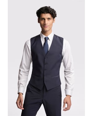 Single Breasted Five Button V-neck Slim Fit Suit Waistcoat in Dark Blue