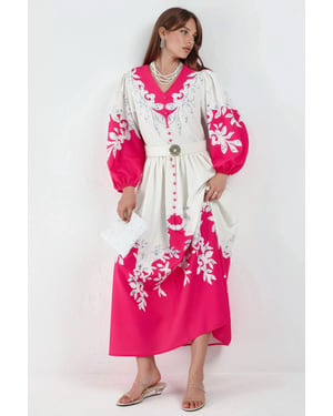 Bloemen Maxi Jurk met V-hals en Knoopdetails