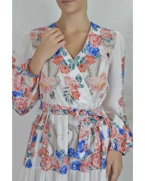 Bloemen V-hals Maxi Jurk met Strik Detail