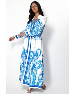 V-hals Paisley Maxi Jurk met Split