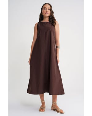 Maxi poplin jurk met zakken