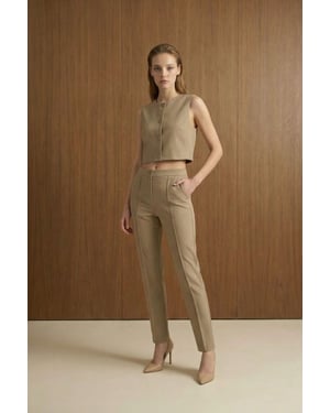 Crew Neck Crop Top & Hoge Taille Broek Twee-Stuks Set