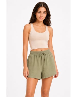 Hoge Taille Structuur Wijde Shorts