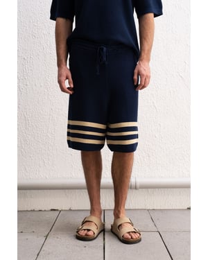 Herrar randiga bomullsjersey shorts