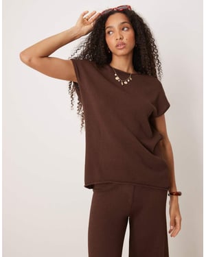 ASOS DESIGN stickad slub t-shirt set i choklad