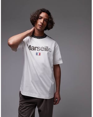 Topman avslappnad passform ringer t-shirt med Marseille-tryck i vitt