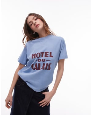 Topshop grafisk t-shirt Hotel du Calais i blå