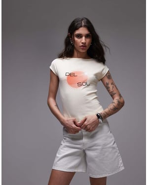 Topshop grafik del sol t-shirt med cap sleeve och skär halsringning i gult