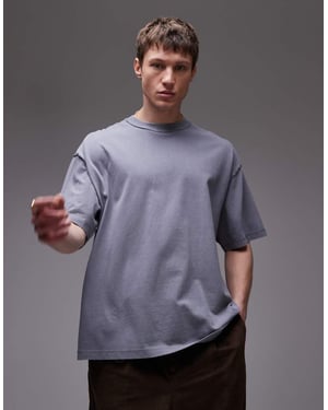 Topman extremt oversized tvättad t-shirt med rå sömdetalj i grått