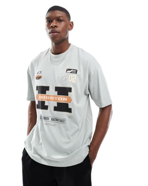 ASOS DESIGN oversized t-shirt med sportgrafik i stenblå