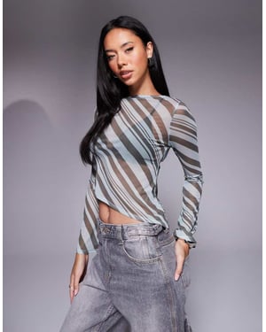 ASOS DESIGN mesh topp med asymmetrisk nederkant i brun rand