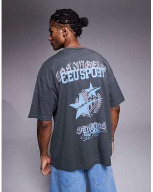 ASOS DESIGN oversize t-shirt med sportgrafik i kolgrå
