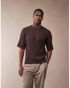 ASOS DESIGN avslappnad stickad ribb t-shirt i brunt