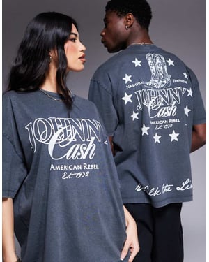 ASOS DESIGN unisex oversized t-shirt med Johnny Cash-tryck i tvättad svart