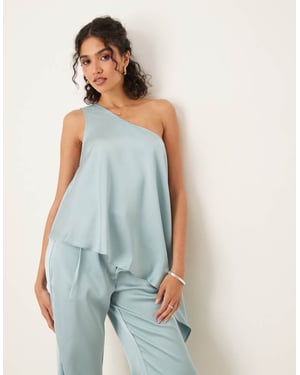 ASOS DESIGN skräddarsydd ena axeln draperad topp set i ljusblått
