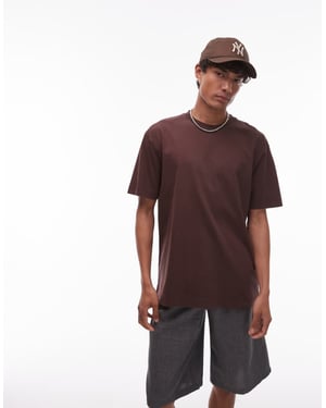 Topman avslappnad passform t-shirt i tvättad brun