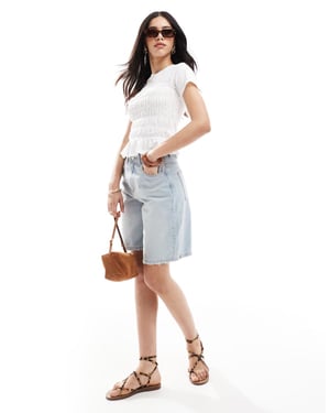 Miss Selfridge topp med rynkdetalj i vitt