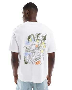 Jack & Jones oversized tung t-shirt med amalfi-mönster i vitt