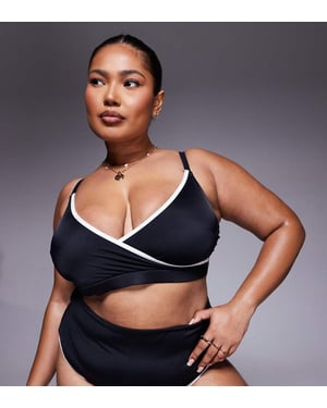 ASOS DESIGN Curve kontrasterande kant hög ben hög midja bikiniunderdel i svart