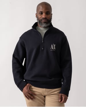 Embroidered A|X Logo 1/4 Zip Logo Detail Sweatshirt in Navy