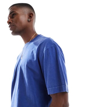 Hollister boxy oversized tvättad t-shirt i acidblå