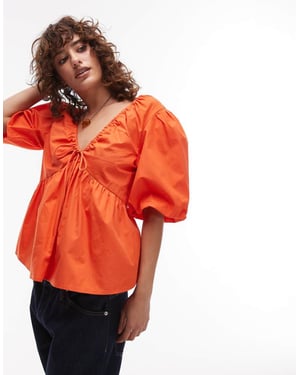 Topshop poplin puffärmstopp i orange