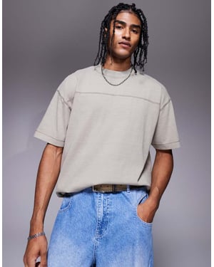 ASOS DESIGN oversized t-shirt med sömnadsdetaljer i tvättad stenbeige